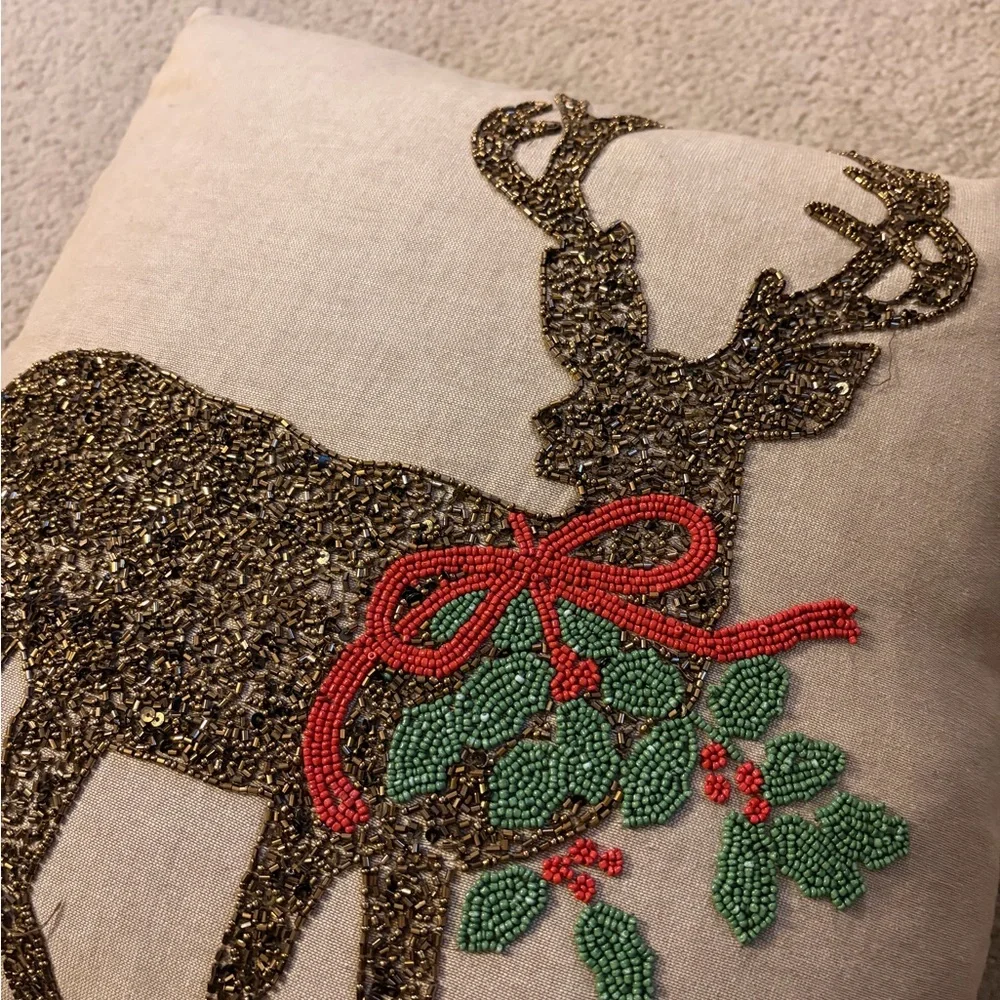 Kohl's Holiday Reindeer Pillow with Red and Green Accents